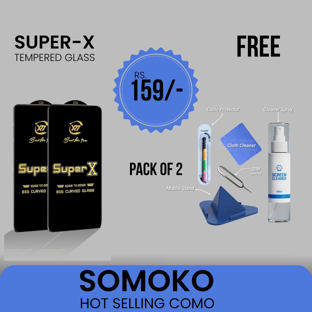 Super X Tempered Glass for Smartphone with Free Gift