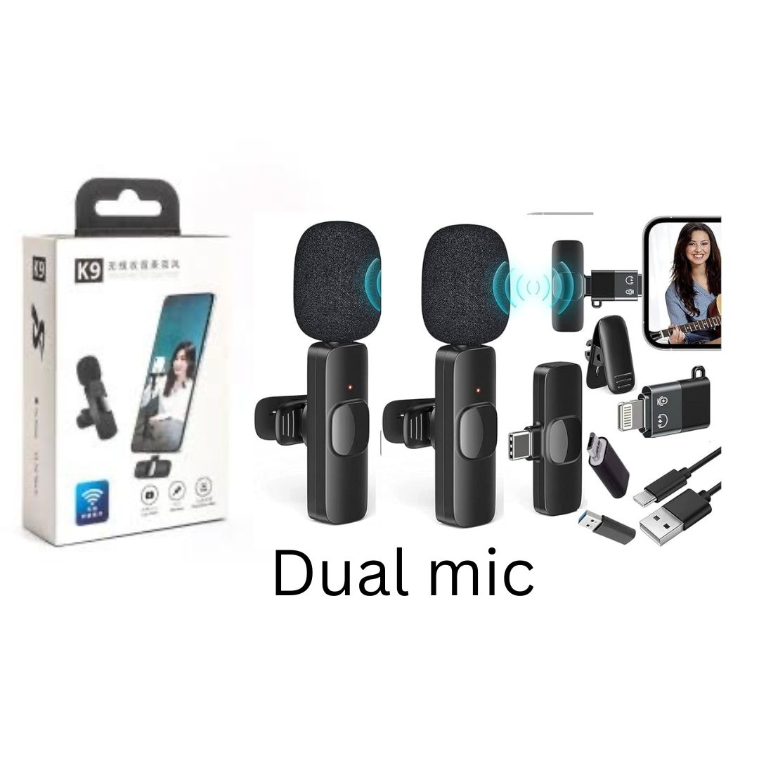 K9 Dual Mic Set Microphone, Digital Mini Portable Recording Clip Mic